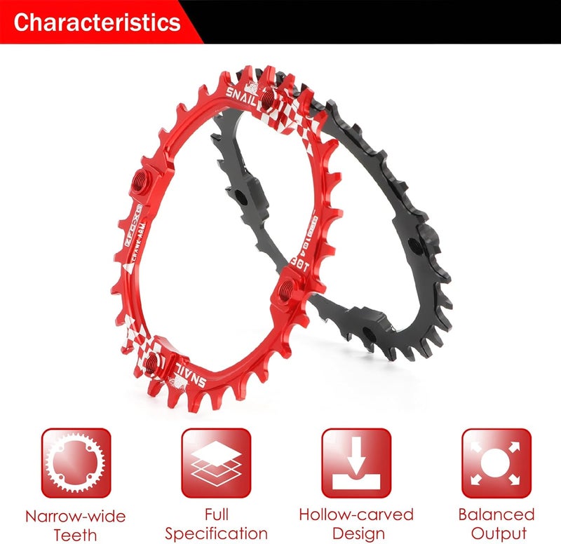 BESNIN Chainring 104 BCD Chainring 30T 32T 34T 36T 38T 40T 42T 44T 46T 48T 50T 52T Narrow Wide Tooth Round Chainring for 7/8/9/10/11/12 Speed MTB BMX Road Bike - Image 3